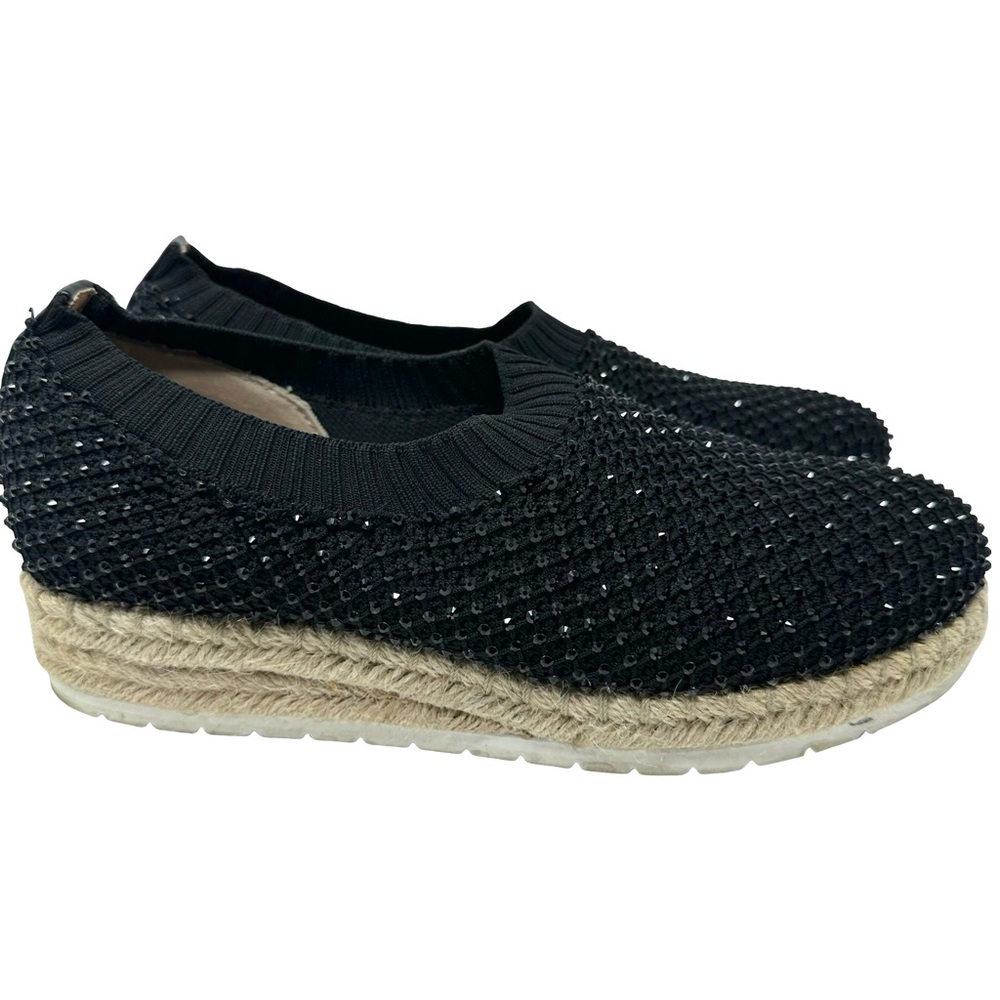 Adrienne Vittadini Sport Nicola Black Sequin Slip On Espadrille Wedges Size 9 - Picture 3 of 12